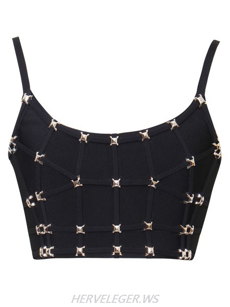 Herve Leger Black Stud Detail Bandage Crop Top