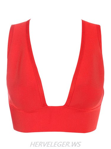 Herve Leger Deep V Red Bandage Bralette