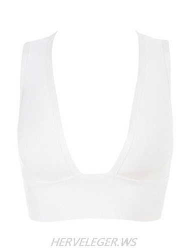 Herve Leger Deep V White Bandage Bralette