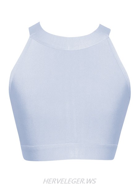 Herve Leger Gray Halter Neck Black Bandage Crop Top