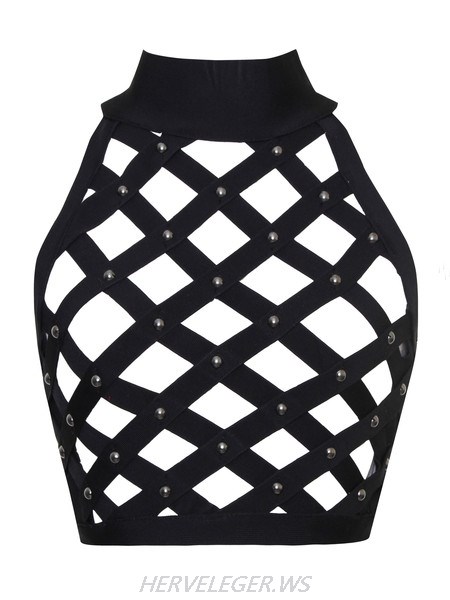 Herve Leger Karlisle Black Lattice Cut Out Crop Top