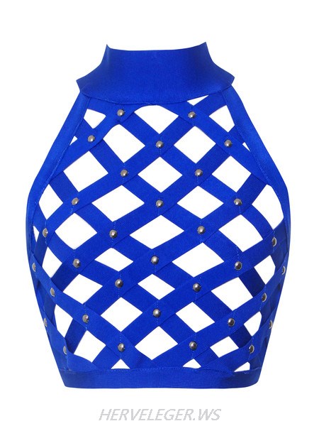Herve Leger Karlisle Blue Lattice Cut Out Crop Top