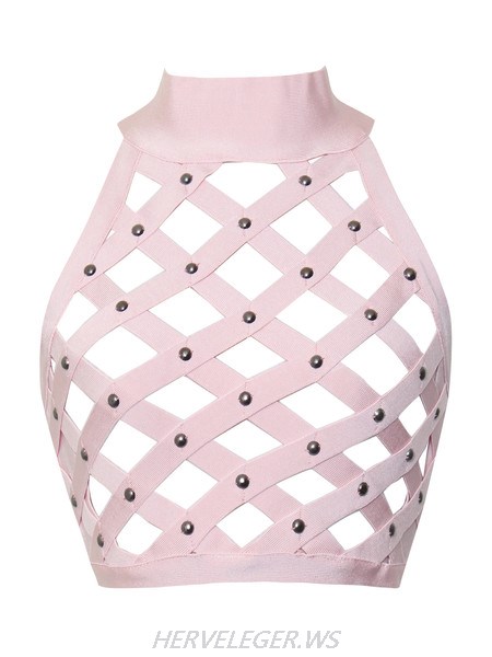 Herve Leger Karlisle Pink Lattice Cut Out Crop Top