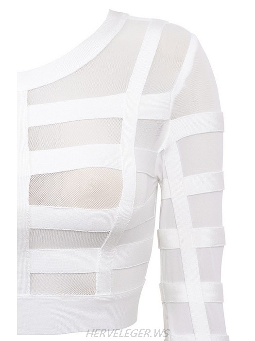 Herve Leger Luna Bandage and Sheer Mesh Cropped Top