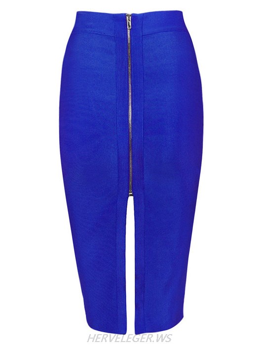 Herve Leger Navy Asymmetric Hem Bandage Skirt