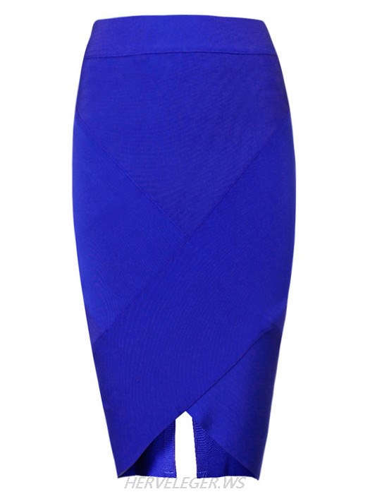 Herve Leger Navy Asymmetric Hem Bandage Skirt