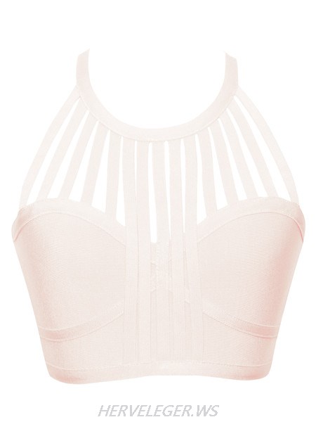 Herve Leger Nude Fringe Cutout Bandage Crop Top