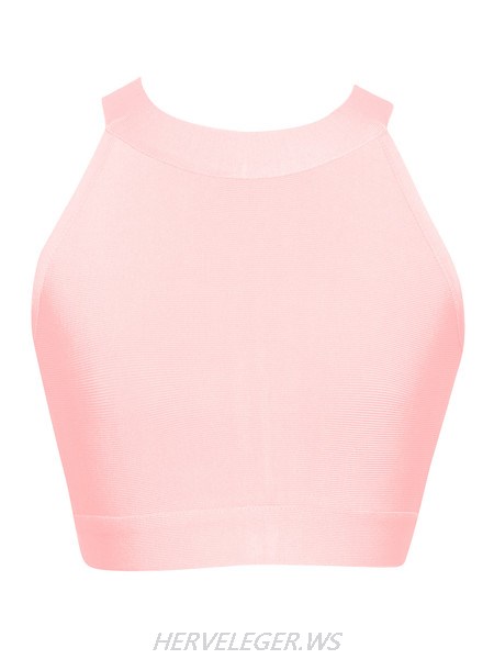 Herve Leger Pink Halter Neck Black Bandage Crop Top