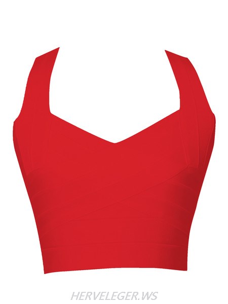 Herve Leger Red Bandage Bustier Top