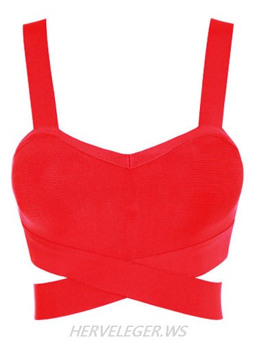 Herve Leger Red Criss Cross Bustier Top