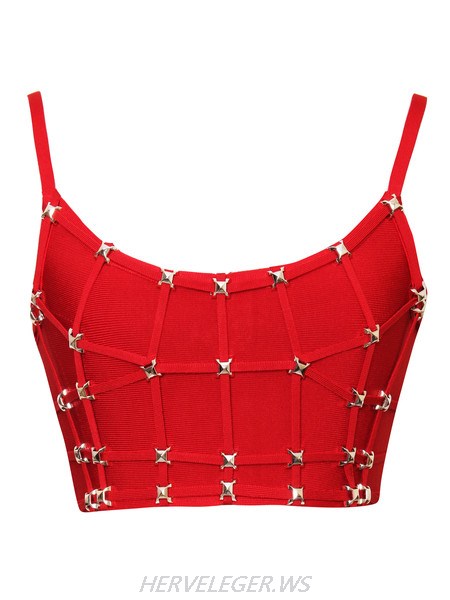 Herve Leger Red Stud Detail Bandage Crop Top