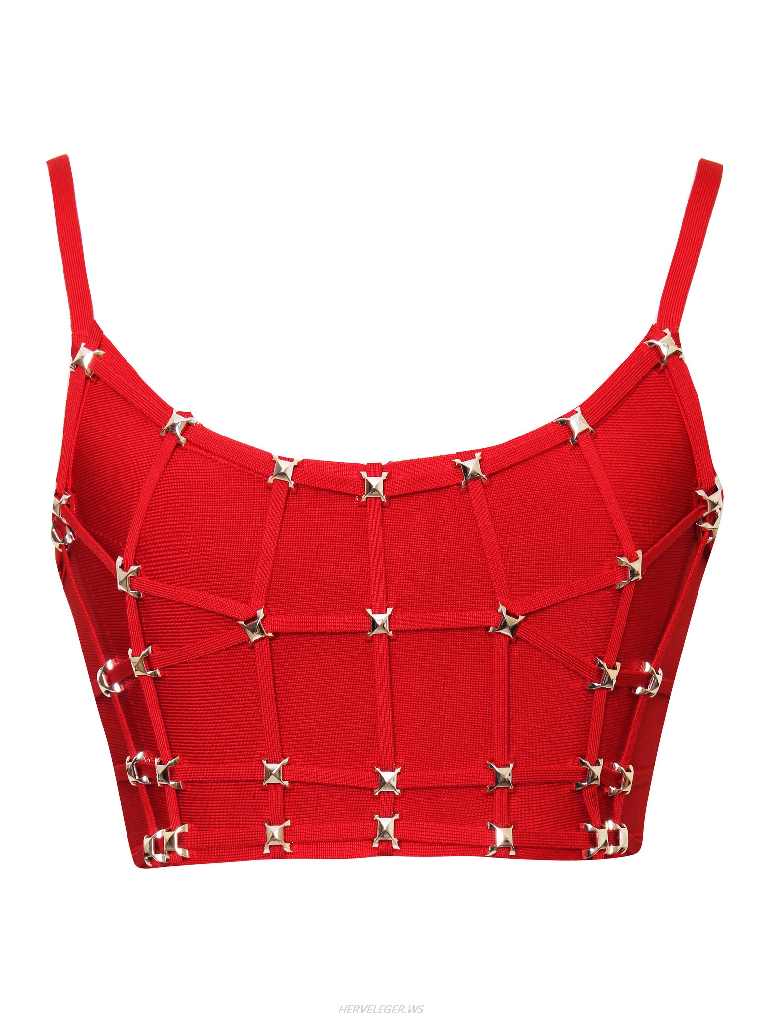 Herve Leger Red Stud Detail Bandage Crop Top