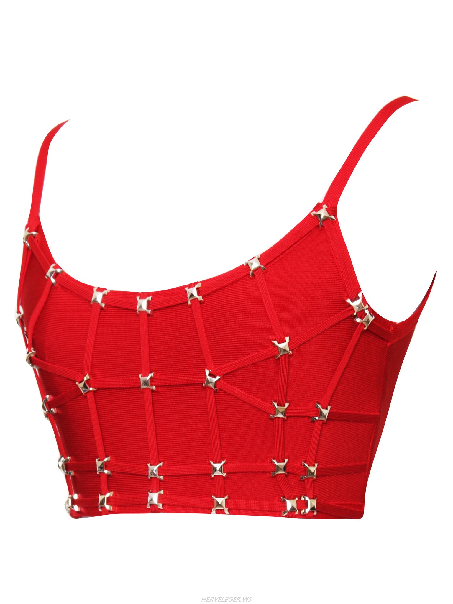 Herve Leger Red Stud Detail Bandage Crop Top