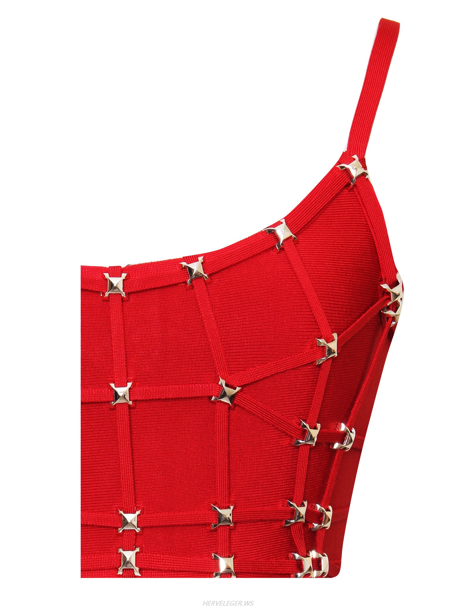 Herve Leger Red Stud Detail Bandage Crop Top