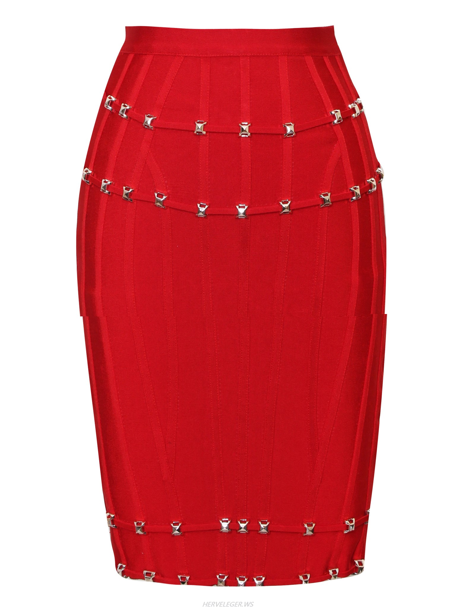 Herve Leger Red Stud Detail Bandage Skirt
