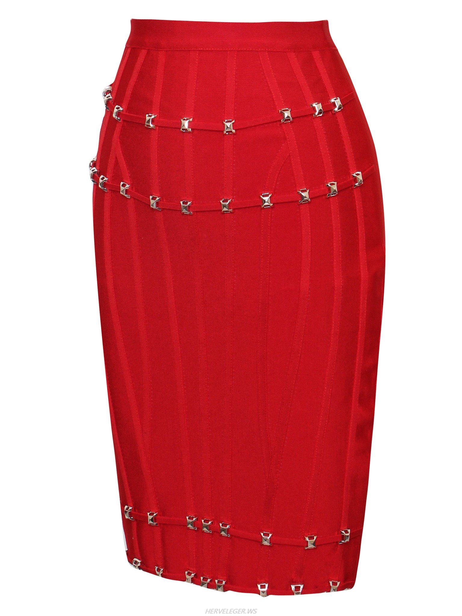 Herve Leger Red Stud Detail Bandage Skirt