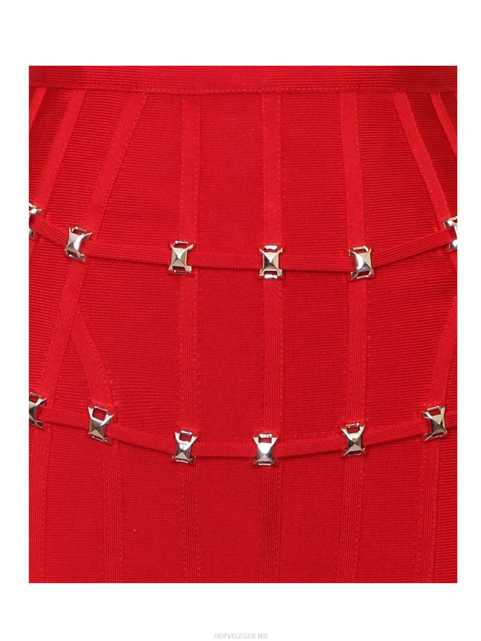 Herve Leger Red Stud Detail Bandage Skirt
