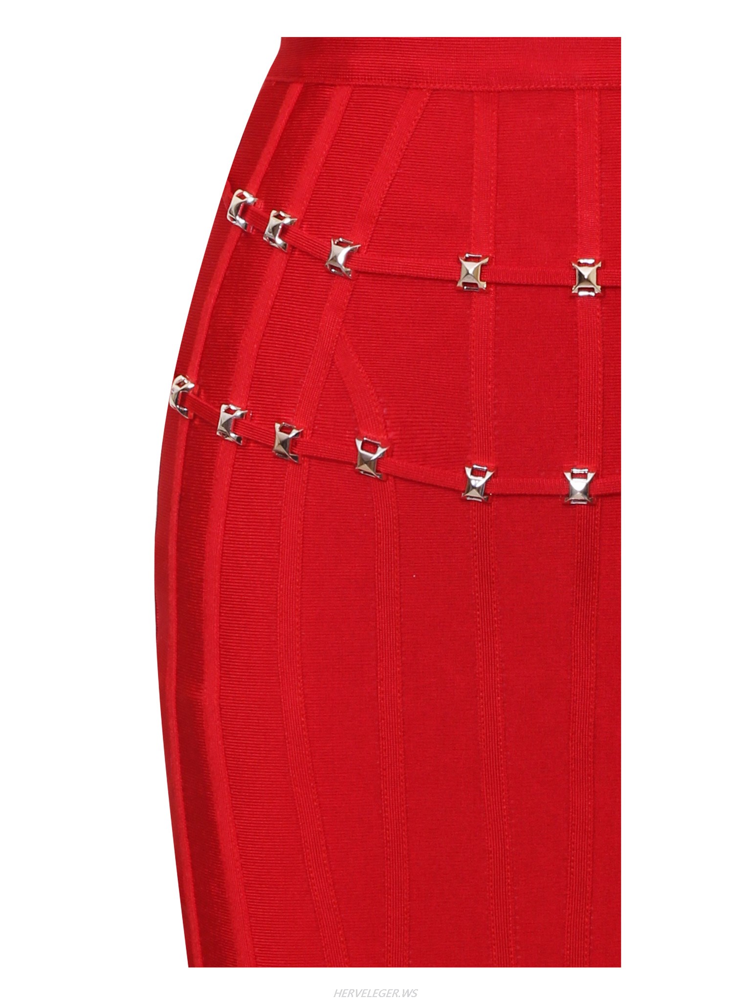 Herve Leger Red Stud Detail Bandage Skirt