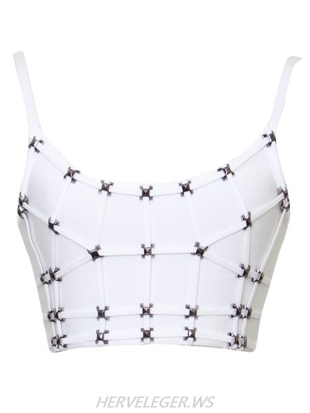 Herve Leger White Stud Detail Bandage Crop Top