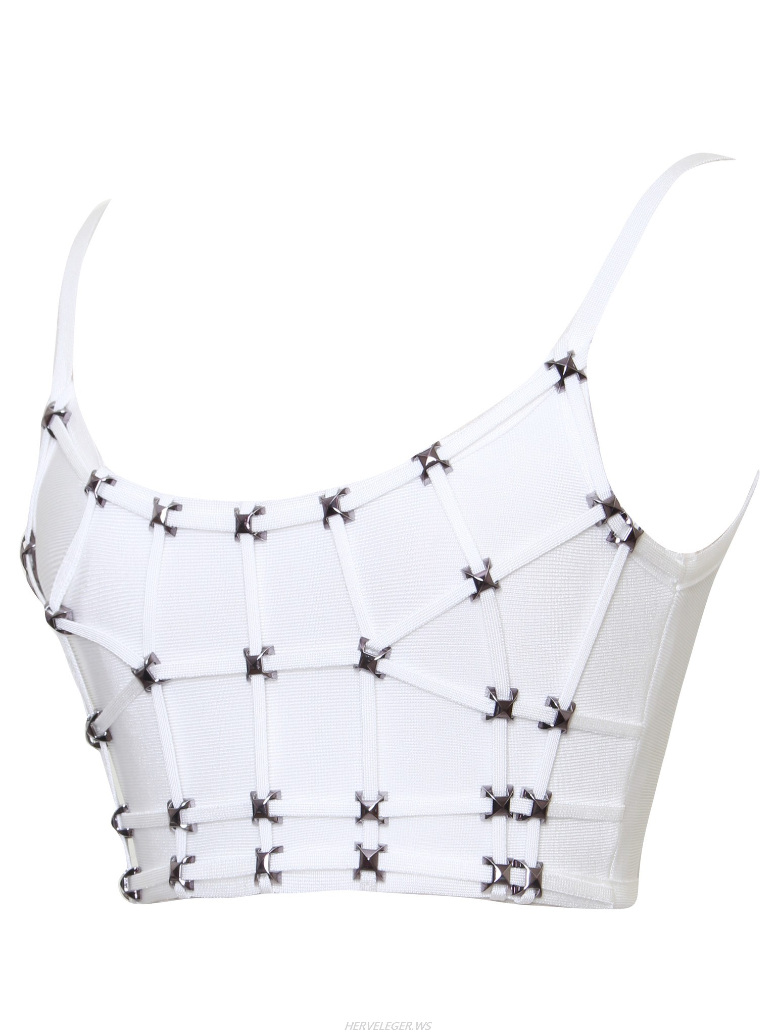Herve Leger White Stud Detail Bandage Crop Top