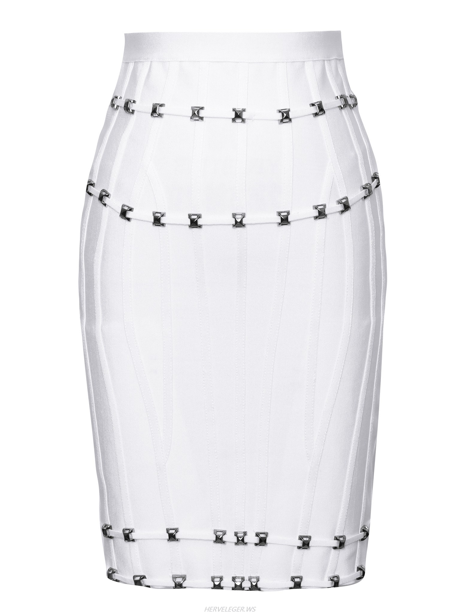 Herve Leger White Stud Detail Bandage Skirt