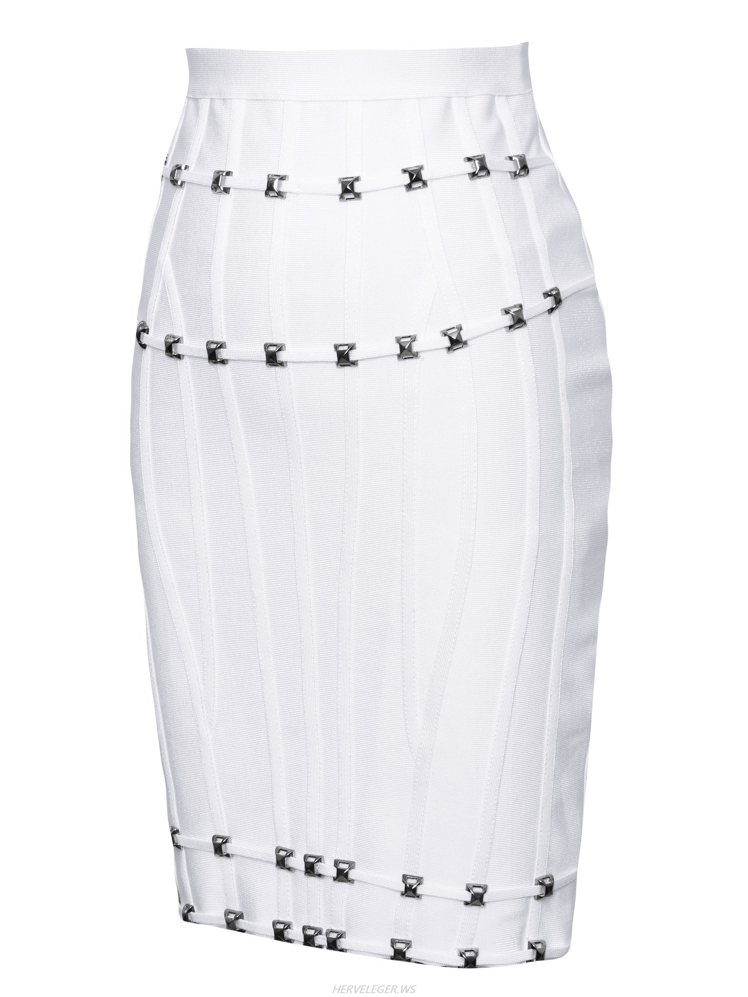 Herve Leger White Stud Detail Bandage Skirt