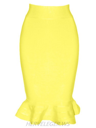Herve Leger Yellow Flared Hem Bandage Skirt