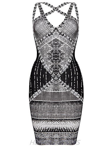 Herve Leger Black And White Ombre Pattern Dress