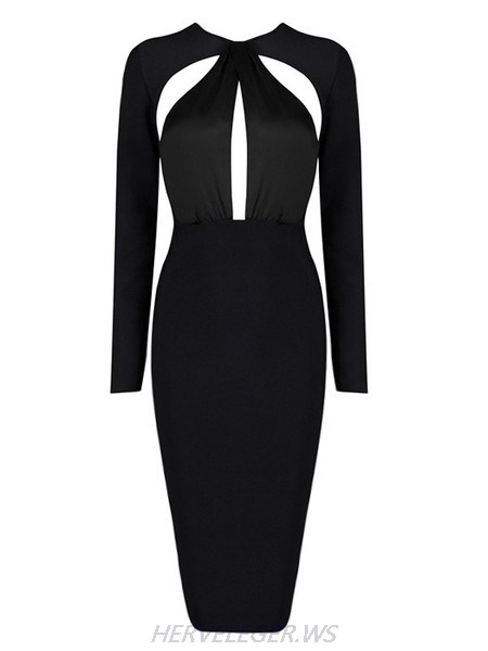 Herve Leger Emma Cutout Detail Long Sleeve Dress