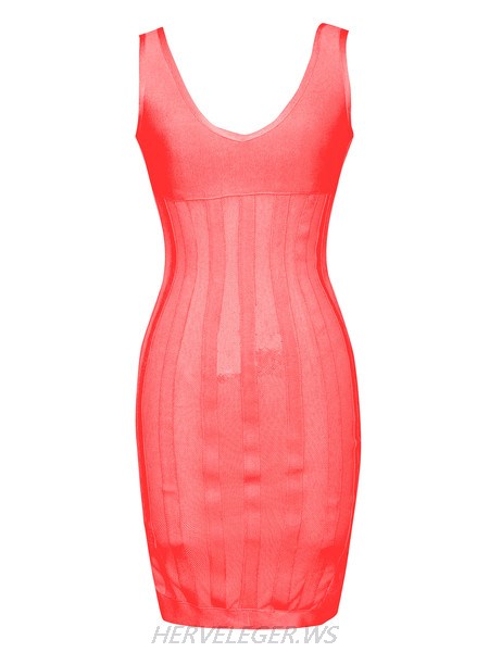 Herve Leger Karter Fishnet Red Mesh Stripe Dress