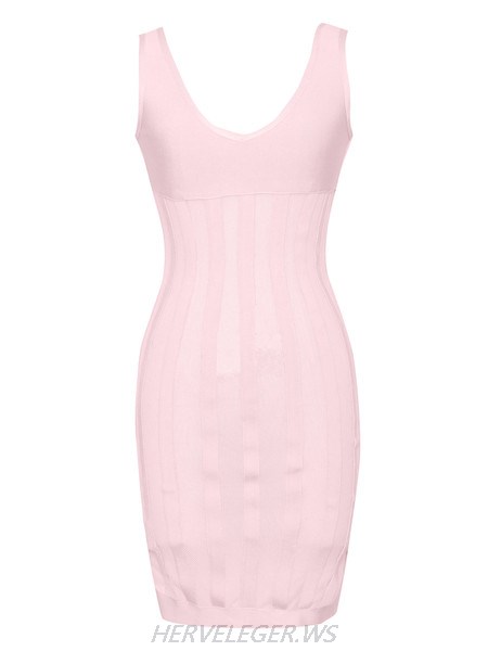 Herve Leger Karter Fishnet Salmon Pink Mesh Stripe Dress