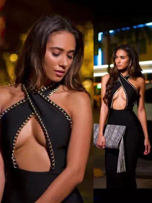 Herve Leger Klaudia Keyhole Cutout Halter Top Dress