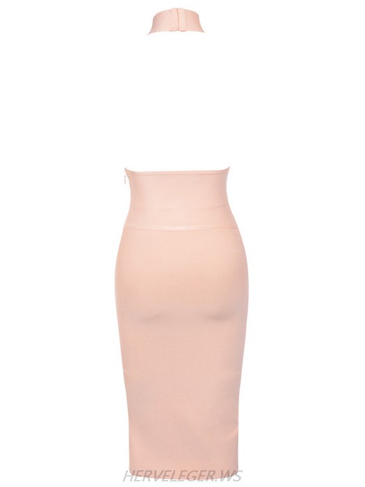 Herve Leger Light Pink Halter Top Turtleneck Cutout Dress