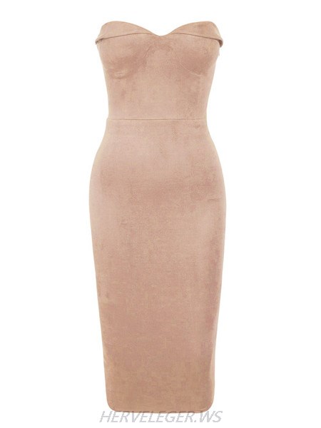 Herve Leger Olivia Brown Stretch Suedette Dress