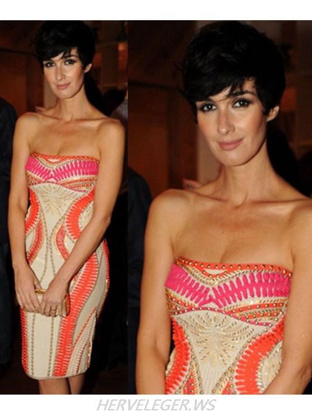 Herve Leger Red Crystals Embellished Strapless Dress