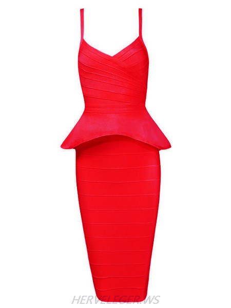 Herve Leger Red Little Mermaid Two Pieces Dress