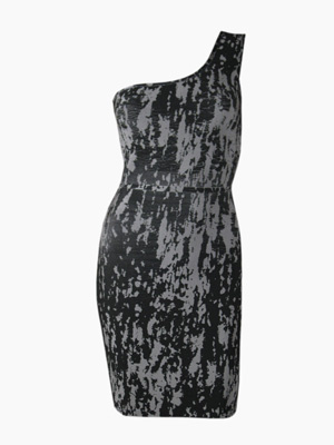 Herve Leger Black And Grey Color Block One Shoulder Dress