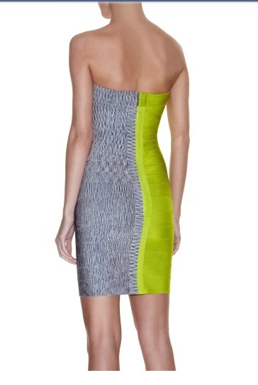 Herve Leger Green And Grey Color Block Strapless Dress