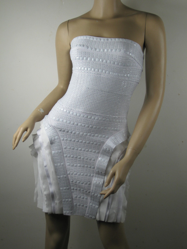 Herve Leger Strapless White Bandage Dress