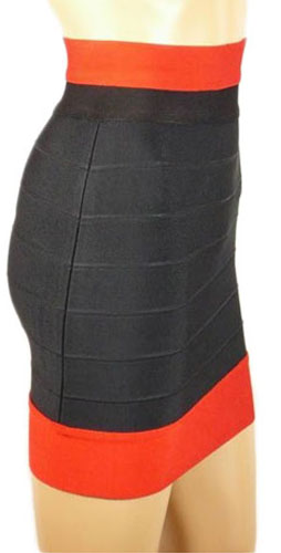 Herve Leger Black Skirt With Orange Fringe
