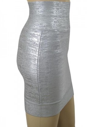 Herve Leger Exclusive Silver Foil Bandage Skirt