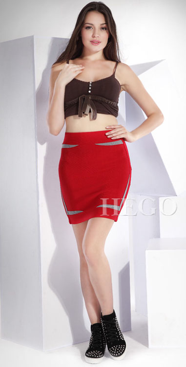 Herve Leger Red Short Skirt