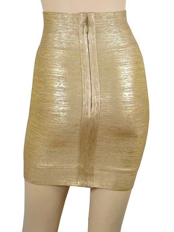 Herve Leger Gold Foil Print Bandage Skirt