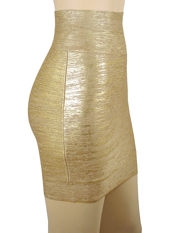 Herve Leger Gold Foil Print Bandage Skirt