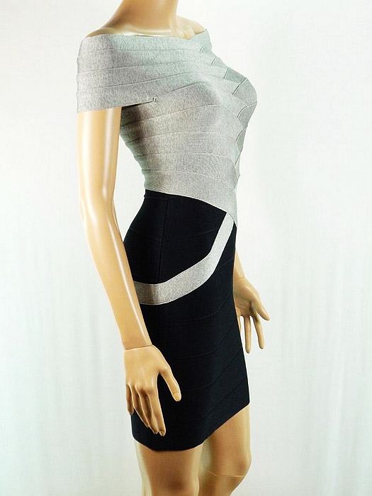Kate Mara Dress Herve Leger Black And Grey Strapless Dress