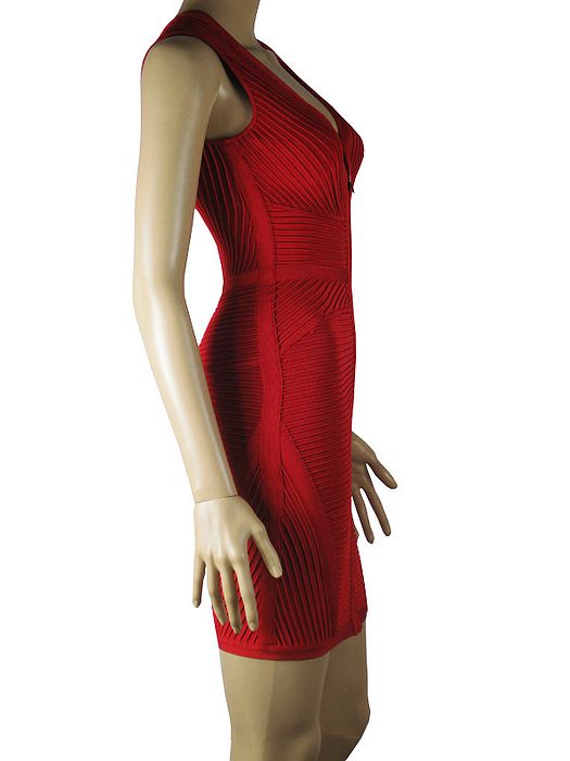 Tamara Dress Herve Leger Red V Neck Dress