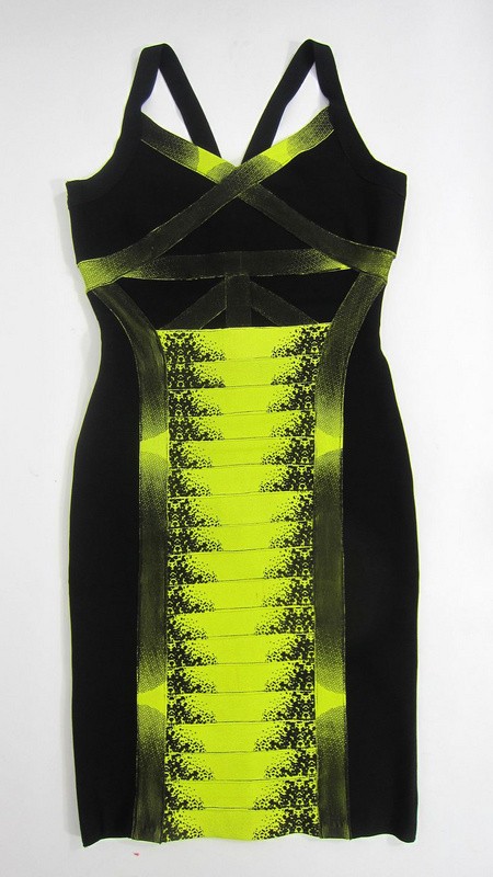 Herve Leger Green New Style Patterned V Neck Dress