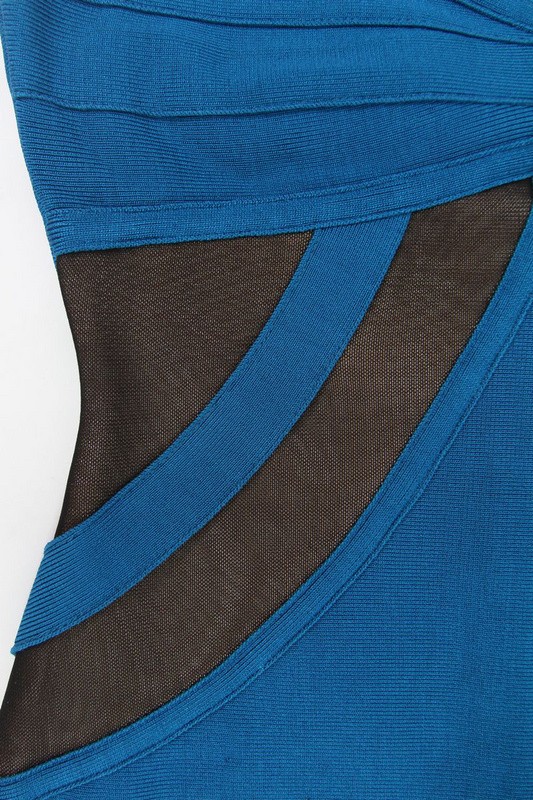 Herve Leger Blue And Black Lace Neckline Bandage Dress