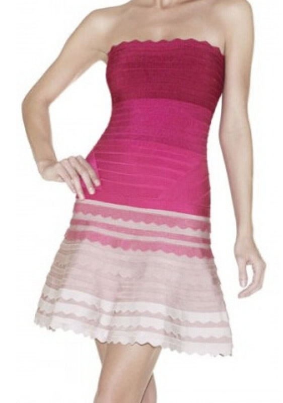 Herve Leger Pink Gradient Strapless A Line Dress