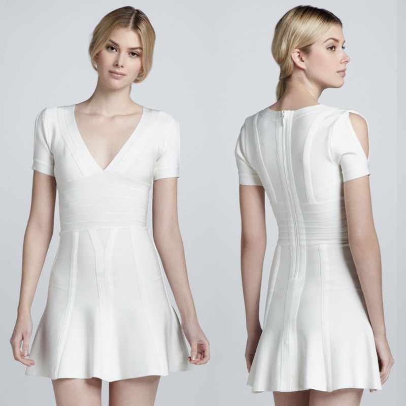 Herve Leger Paris Hilton Dress White A Line Cap Sleeve Dress